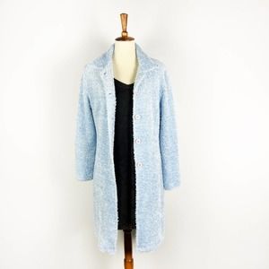 WaWa fuzzy blue knit full length cardigan size Medium